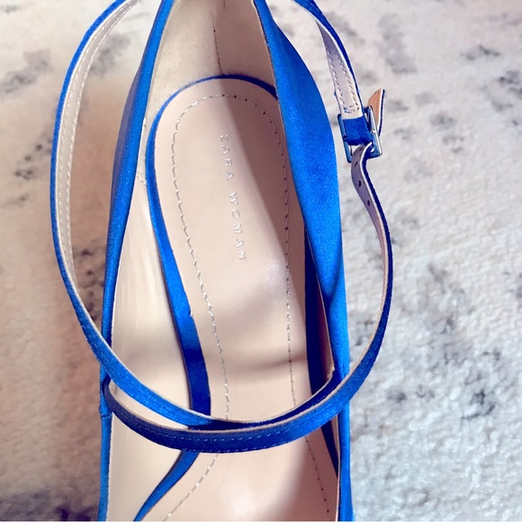 NWT Zara Strappy Satin Heels in Cobalt Blue - Picture 9 of 16